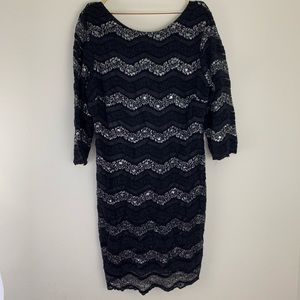 Shiny Black Chevron Print Lace Mini Dress Plus